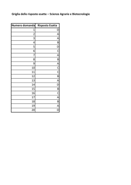 Numero domanda Risposta Esatta 1 D 2 A 3 A 4 B 5 D 6 C 7 A 8 B 9