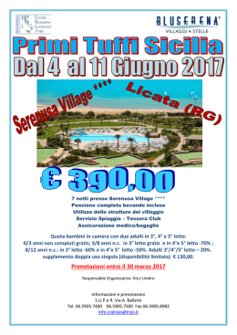 Prenotazioni entro il 30 marzo 2017