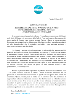 Trento, 9 Marzo 2017 COMUNICATO STAMPA ASSEMBLEA DEI
