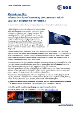 SSA Industry Day: Information day of upcoming - ESA