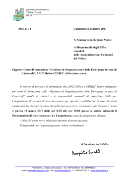 Prot. n. 34 Campobasso, 8 marzo 2017 Ai Sindaci della Regione